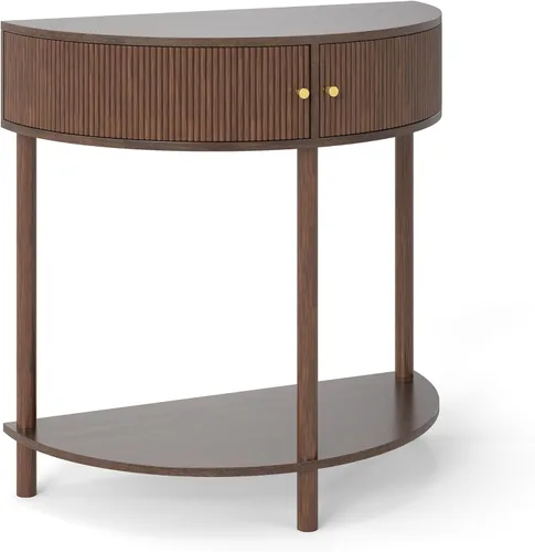 Vista 16 de Knocbel Mesa consola Half Moon con puerta con patrón de ondas, mesa auxiliar de sofá semicírculo con 2 cajones de almacenamiento y estante inferior