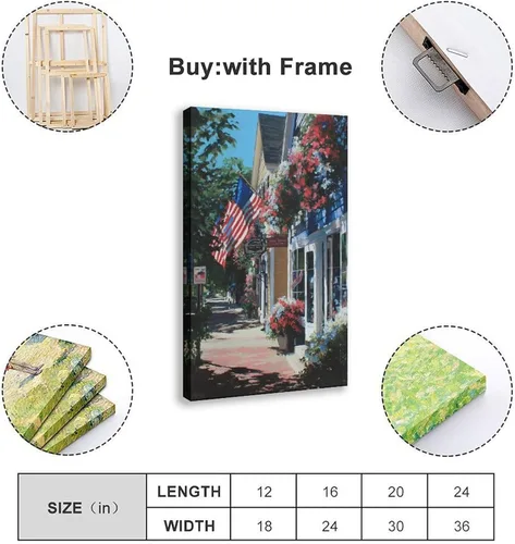 Vista 2 de JDBeehpy 1pcs Framed American Flag Wall Art Patriotic Poster Printing July 4th Patriotic Wall Decoration Street View Flower Painting Farmhouse
