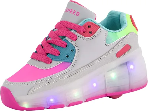Vista 2 de SDSPEED - Zapatos deportivos de patinaje para niños con ruedas individuales de LED