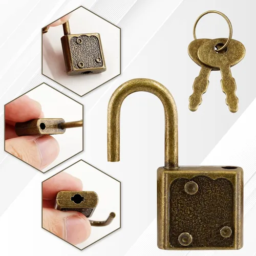 Vista 4 de Piutouyar Mini cerradura con llave, cerradura de equipaje pequeña, candado pequeño, cerradura de diario, cerradura de bronce, cerradura vintage