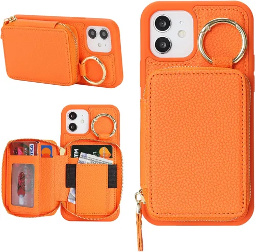 Vista 9 de Funda compatible con iPhone 11 con tarjetero, para iPhone 11, funda de teléfono con cremallera y ranura para mujer, 6.1 pulgadas, oro rosa