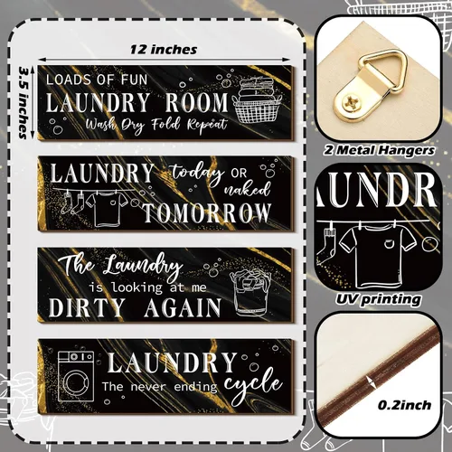 Vista 3 de Yulejo 4 piezas de decoración de pared para cuarto de servicio, divertido letrero de madera con citas humorísticas, decoración rústica de granja