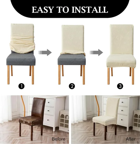 Vista 8 de Genina - Juego de 2 fundas impermeables para sillas de comedor, fundas para sillas de cocina, color beige