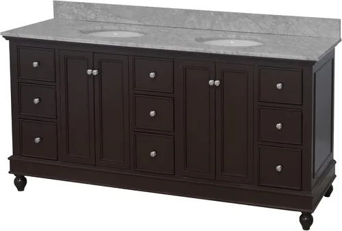 Vista 5 de Kitchen Bath Collection Bella tocador de baño doble de 72 pulgadas (chocolate/carrara): incluye gabinete de chocolate con encimera de mármol
