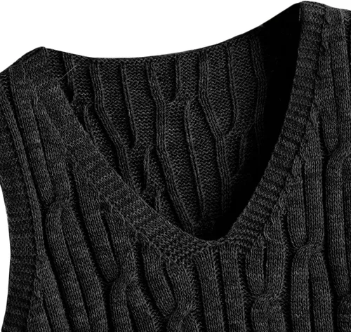 Vista 4 de Romwe Suéter corto de punto trenzado para mujer, estilo preppy, sin mangas, cuello en V, camiseta sin mangas