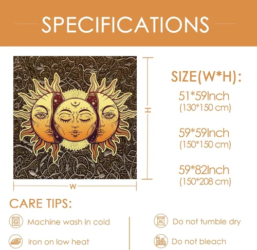 Vista 4 de ALIYINA Tapiz de sol y luna, tapiz de astrología indie, para dormitorio, estética hippie vintage, tapiz de pared para adolescentes, niñas, niños