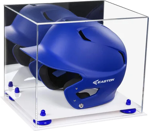 Vista 56 de Better Display Cases Vitrina acrílica para casco de bateo de béisbol con espejo, elevadores rosados, montaje en pared y base de espejo (V22/A012)