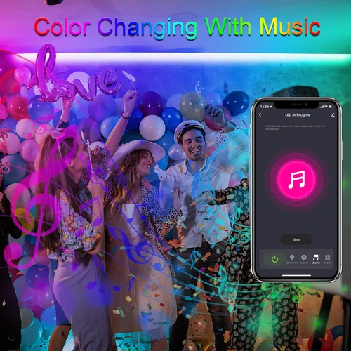 Vista 5 de VOLIVO - Tira de 5,050 luces led RGB, WiFi, 65.6 pies, compatible con Alexa y Google Home, cambia color, sincroniza música por voz, con aplicación