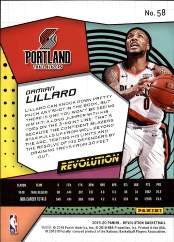 Vista 2 de 2019-20 Panini Revolution Basketball #58 Damian Lillard Portland Trail Blazers Official NBA Trading Card (Scan Streaks are NOT on the card)