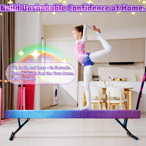 Vista 5 de FC Funcheer - Viga de equilibrio ajustable para niños - Viga de gimnasia de 8 pies - Viga de piso alto y bajo para todos los niveles de gimnasia