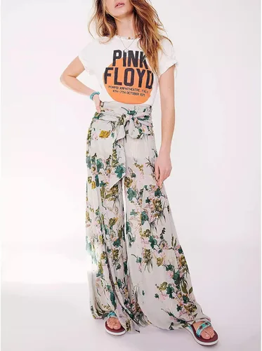 Vista 5 de Lrady Pantalones de pijama de pierna ancha para mujer, estilo palazzo, cintura alta, cinturón atado, playa, bohemio, holgado, yoga, atlético