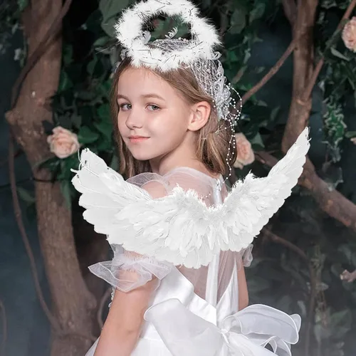 Vista 4 de Varita mágica de alas de ángel y halo para niños, disfraz de ángel para Halloween, fiesta de cosplay de Navidad