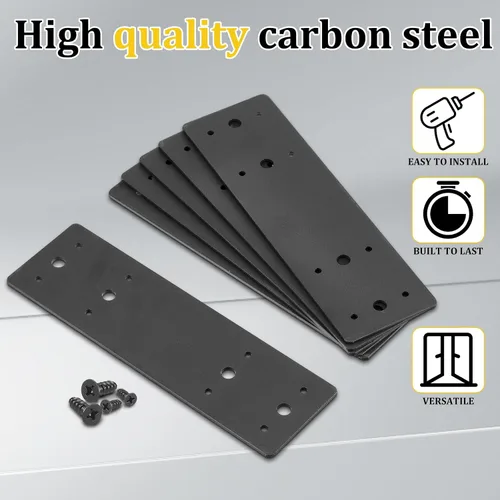 Vista 3 de Tandefio 6 placas planas rectas de acero de 10 x 3 pulgadas, placa de reparación de metal negro con soporte de unión de fijación de agujeros con 72