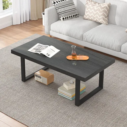 Vista 15 de Mesa de café IBF negra, mesa de centro minimalista industrial de madera, mesa moderna y simple rectangular para sala de estar, mesa de café y cóctel