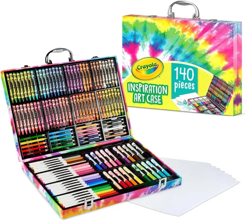 Vista 7 de Estuche de Arte Crayola Inspiration - Juego de Colorear Tie-Dye (140 piezas), Set de Suministros de Arte para Niños, Kit de Dibujo de Viaje, Regalo