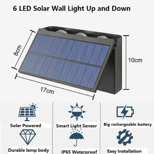 Vista 6 de ASLIDECOR Luz solar de pared hacia arriba, paquete de 2 6 luces LED iluminan al aire libre, lámpara con sensor de luz solar, IP65, impermeable