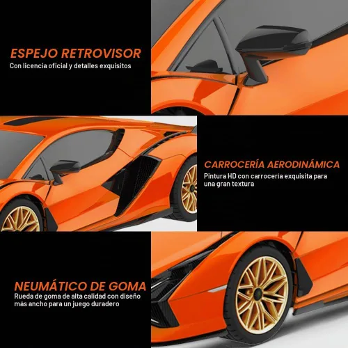 Vista 5 de Coche RC con licencia 1/24 para Lamborghini Sian FKP 37 con control remoto Naranja