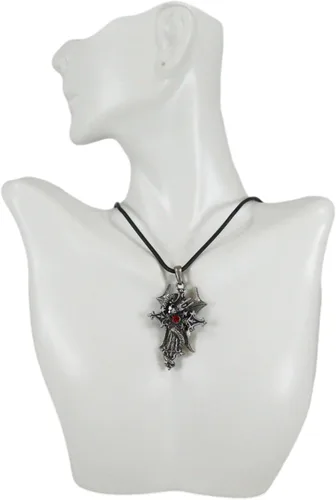 Vista 6 de Ebros Gift Fantasía Altar Drake Dragón Crucifijo Crucifijo con Gema Roja Estaño Medallón Colgante con Cordón de Caucho Collar para Accesorio de Moda