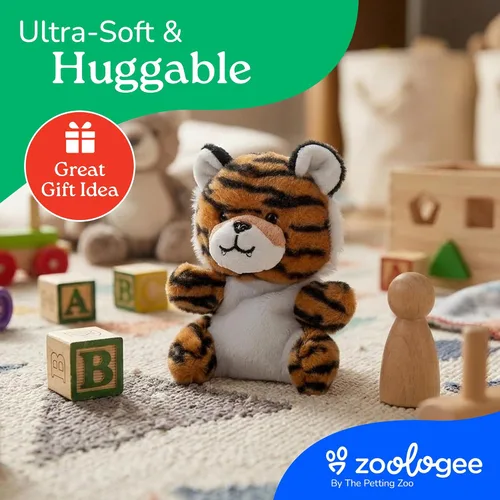 Vista 6 de The Petting Zoo Peluche de tigre, regalos para niños, animales de vida silvestre Nuggetz, juguete de peluche de tigre a rayas naranjas, 6 pulgadas