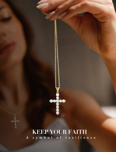 Vista 4 de Collares con cruz de plata de ley 925 para mujer, collar con colgante de cruz infinita, lujoso corte princesa, crucifijo de fe trenzada, regalos