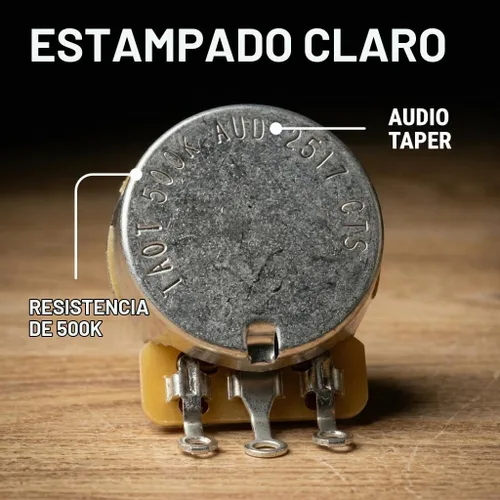 Vista 6 de Potenciómetro CTS 500k para guitarra - Eje dividido corto personalizado, cono de audio, 10% de tolerancia (4x)