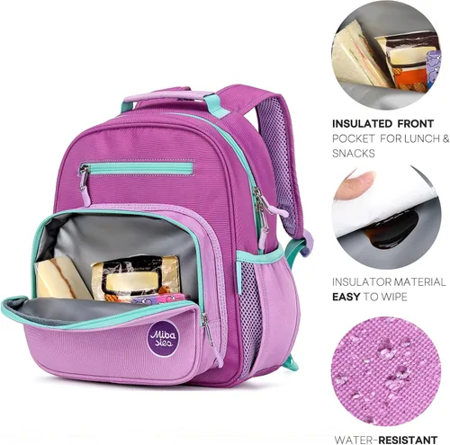 Vista 3 de mibasies Mochila para niñas y niños, ideal para niños y niñas, mochila para preescolar jardín de infantes y primaria, Rosa púrpura oscuro, Niñito-7L