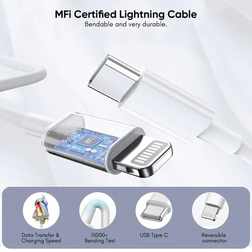 Vista 6 de Cargador rápido para iPhone de 10 pies, [certificado Apple MFi] Paquete de 2 cargadores rápidos PD Dual Apple, bloque de carga USBC, cable Lightning