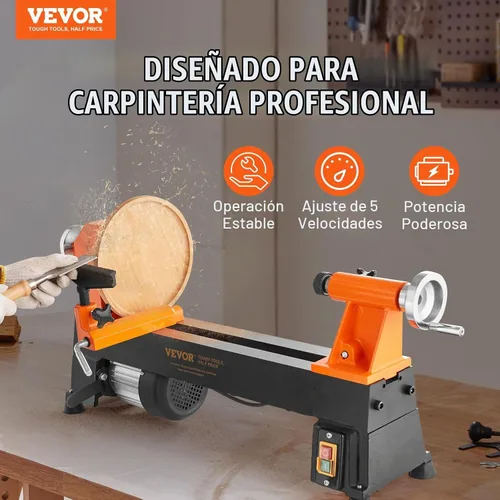 Vista 2 de VEVOR Torno de Madera de Sobremesa, 10 pulgadas x 18 pulgadas, 0.5 HP 370W Máquina de Torno para Madera, 5 Velocidades Variables