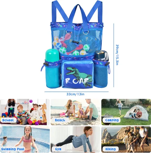 Vista 4 de Mochila con cordón para niños mochila de playa bolsa de natación bolsa de gimnasio con dos soportes para botellas de agua bolsa de fútbol mochila