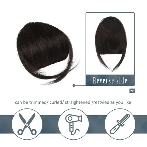 Vista 3 de BARSDAR Extensión de moño de cabello liso marrón oscuro + flequillo de clip de cabello humano