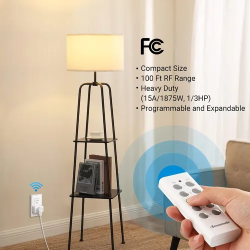 Vista 3 de DEWENWILS Toma de control remoto inalámbrico, interruptor de salida eléctrico programable y ampliable, rango de 100 pies