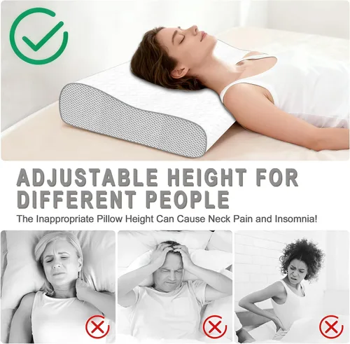 Vista 4 de Almohada cervical para aliviar el dolor de cuello, almohada de espuma viscoelástica, almohada ergonómica de contorno ajustable para dormir de lado