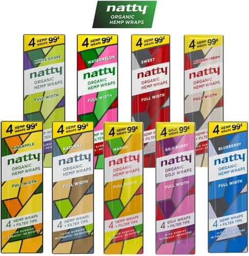 Vista 2 de Natty - Envolturas de cáñamo de ancho completo, 15 paquetes por caja, 4 envolturas por paquete, sabor crema rusa (1 unidad)