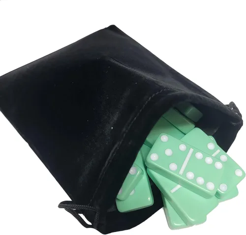 Vista 22 de Marion & Co. Dominó Doble Seis 6 Azulejos Negros Tamaño Jumbo de Torneo Profesional con Giradores en Bolsa Elegante de Terciopelo Negro