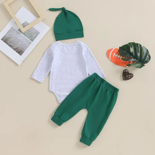 Vista 3 de BULINGNA Traje de fútbol infantil de 3 piezas para bebés y niños, los domingos son para los pájaros águilas, mameluco con sombrero, ropa de otoño