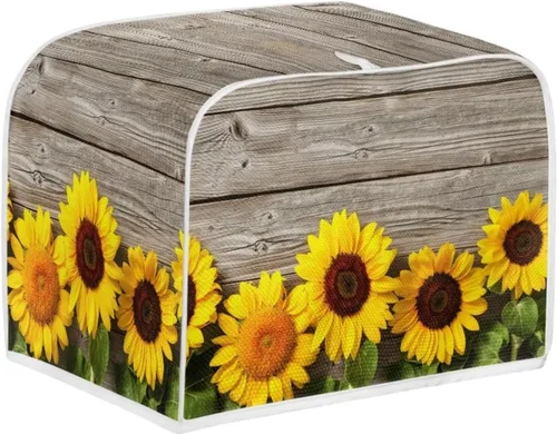 Vista 2 de Cubierta acolchada de poliéster para tostadora de tablero de madera de girasol para tostadora de dos rebanadas, protección contra el polvo