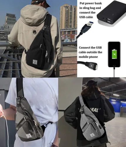 Vista 6 de d'yallee Bolso bandolera de 15.4 pulgadas para hombre, bandolera de nailon para viajes, gimnasio, deporte, senderismo con puerto de carga USB