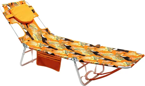 Vista 14 de SUNNYFEEL Lay Flat Silla de bronceado, tumbona boca abajo, reclinable de 5