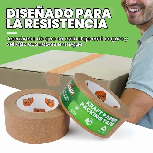Vista 3 de TAPEBEAR Cinta de papel kraft ecológica, cinta de embalaje biodegradable resistente de 2 pulgadas x 55 yardas, cinta de embalaje reciclable