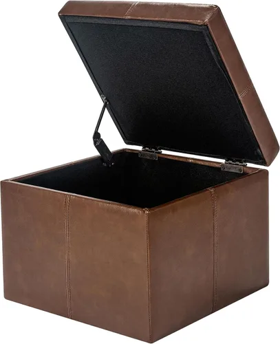 Vista 10 de Homebeez Faux Leather Storage Ottoman, 17.3" Square Upholstered Small Foot Rest Stool Cube Footstool with Hinged Lid, Load 300 lb, for Living Room