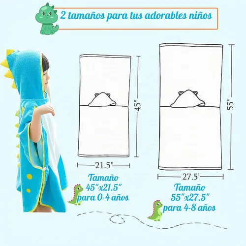 Vista 5 de Toalla de baño de algodón suave Toalla de playa para niños 0-8 años Elefante azul