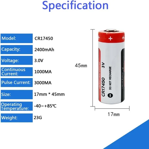 Vista 2 de Paquete de 2 baterías de litio CR17450 2400mAh 3V reemplazo PLC batería de control industrial