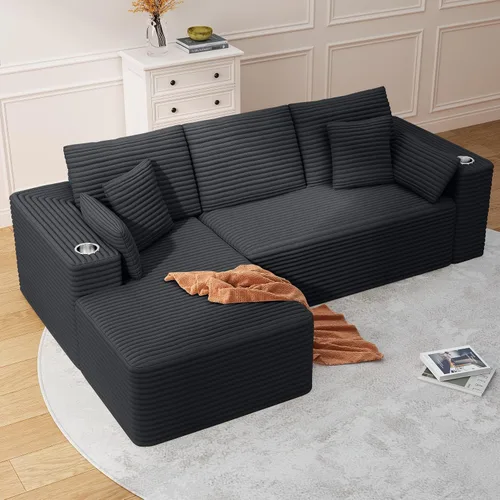 Vista 9 de Sofás deshuesados de 103 pulgadas para sala de estar, sofá en forma de L con diván, sofá modular modular sin montaje para dormitorio, apartamento