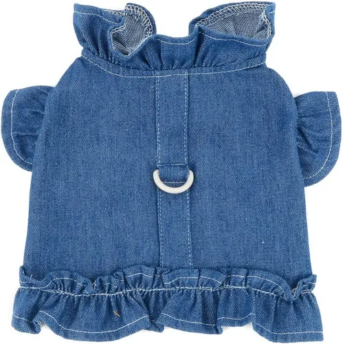 Vista 3 de Zunea Vestidos de arnés de mezclilla para perros pequeños y niñas, chaleco para perro, arnés de princesa con falda con anillo en D, ropa de verano