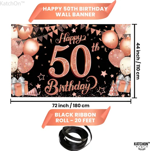 Vista 4 de KatchOn, Cartel de cumpleaños número 50 de oro rosa – Xtragrande de 72 x 44 pulgadas Decoraciones de cumpleaños 50 para mujer Cartel Hbd