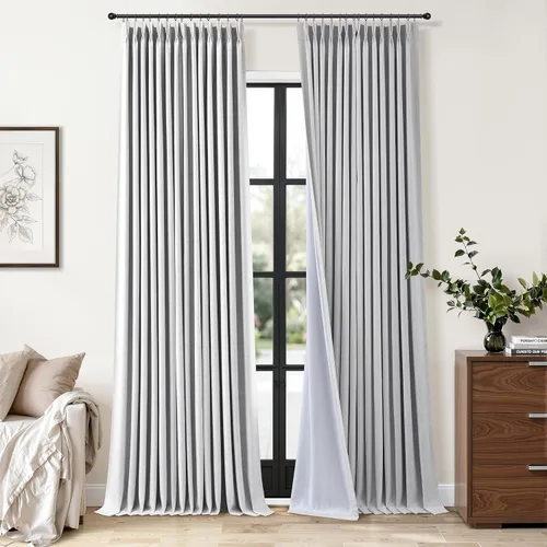 Vista 20 de Cortinas opacas plisadas de lino beige y blanco de 90 pulgadas de largo para dormitorio o sala de estar, juego de 2 paneles, oscurecimiento