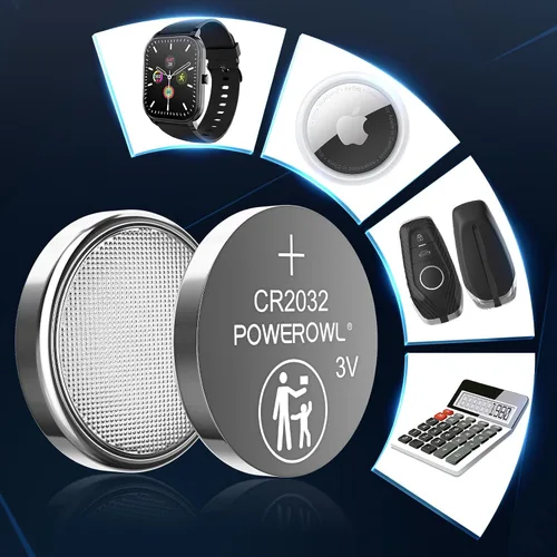 Vista 7 de POWEROWL Paquete de 12 Baterías CR2032 de Alta Capacidad - Reemplazo de Batería CR2032 de Litio 3V para Apple Airtag, Llavero, Control Remoto