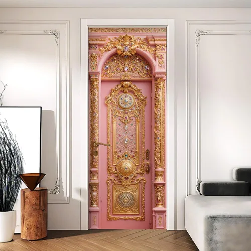 Vista 17 de Enchanted Secret - Mural para puerta de jardín, despegar y pegar, cubiertas decorativas de puerta de arco floral talladas vintage, adhesivo