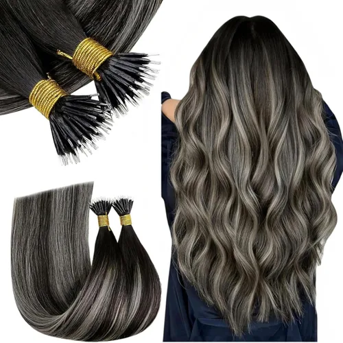 Vista 123 de RUNATURE Extensiones de cabello humano con punta en U, color marrón ceniza a rubio platino