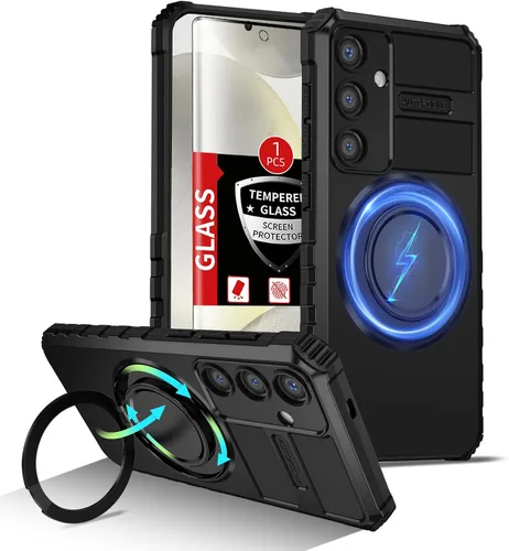 Vista 11 de Funda magnética para iPhone 12 Pro Max compatible con carga inalámbrica MagSafe, con anillo de soporte, con 2 protectores de pantalla, a prueba